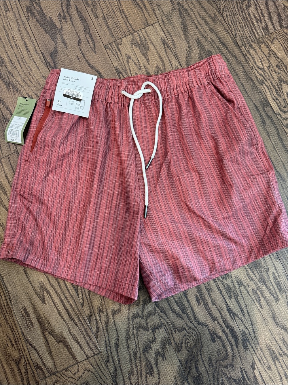 Men's Coral Drawstring Swim Trunks -NEW WITH TAGS